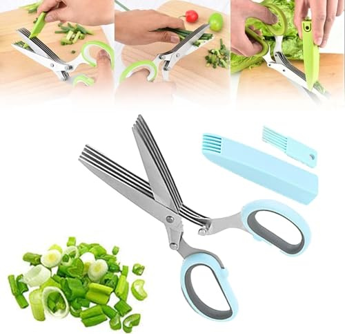 Five Blade Kitchen Salad Scissors,Multipurpose 5 Blade Kitchen for Cutting Cilantro Onion Salad,Multi-Blade Herb Scissors Multi-Layers Kitchen Cutting Scissors