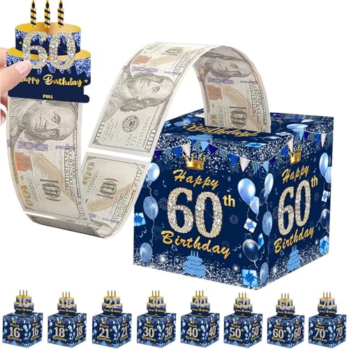 Geldgeschenke 60. Geburtstag,Blauesgold Geschenkbox mit herausziehbaren Geld,Geld Geschenk Box für Geld,Geschenkverpackung Geburtstag Box für Eltern, Kinder, Liebhaber und Freunde Geburt Roségold deko