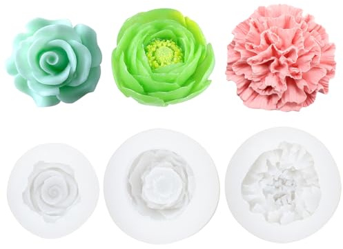 3 Stück Silikonform Blumen, 3D Kerzenform Blume Kerzengießformen, Rose und Pfingstrose Silikonform Kerzen für Aroma-Kerzen, Seifen, Kunsthandwerk Dekorationen