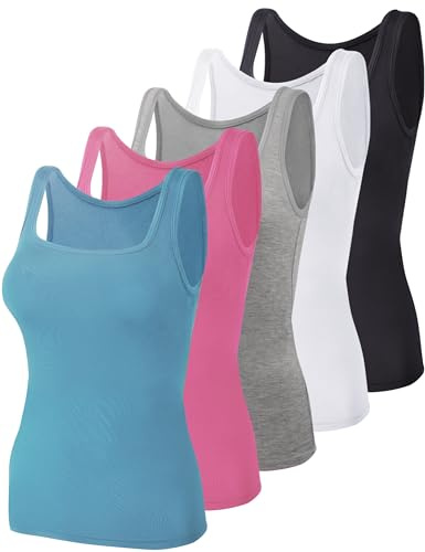 BQTQ 5 Pack Square Neck Tank Tops for Women Sleeveless Ladies Tank Tops Shirts Womens Undershirt Bulk, M