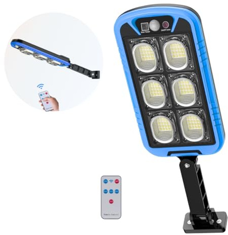 MONZER Lot de 1, Projecteur LED Solaire Extérieur 2400mAh 4500LM, Spot Solaire Puissant Télécommandé avec Panneau Solaire, avec Détecteur de Mouvement, Lampadaire Extérieur pour Jardin, Cour, Garage