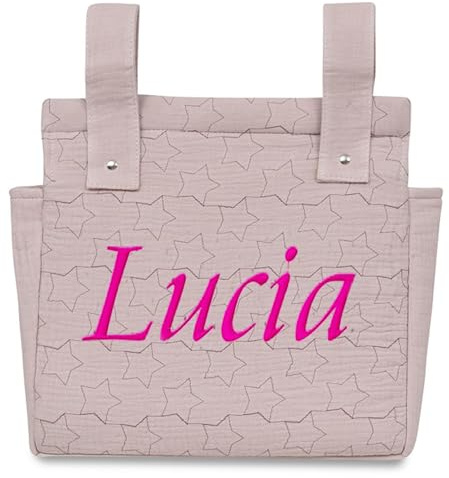 various - Talega para silla de Paseo Bolso Panera Carrito Bebe -Personalizable Nombre Bebé Bordado con Diseño Práctico y Funcional Cierre con Cremallera olso organizador de muselina Color Rosa