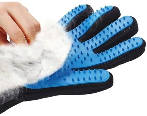 HAYDE Fellpflege Handschuh Rechtshänder - 2in1 Tierhaarentferner für Hunde Katzen, Massagehandschuh mit geriffelter Oberfläche, universelle Größe, Gummi Kunststoff für Möbelreinigung