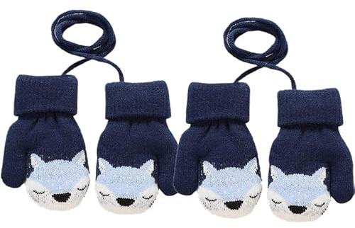 Yolhloy 2 Paires Moufles Enfant Thermique Gants Hiver Epais Mitaines Tricoté Chaud Douce Bébé Gants Plein-Doigts Polaire Cartoon Mignon Gloves Ski Snowboard pour Garçons Filles 1-4 Ans