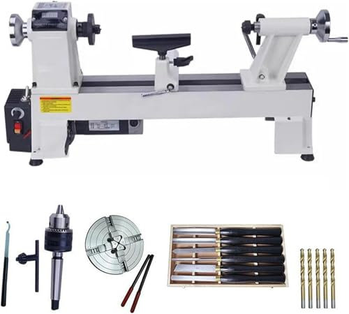 AFLEPCBRQ 900 W, 17.7 X 12 Inch Woodworking Lathe, Equipped With 6 Hard Alloy Turning Tools And 6-Inch Connecting Spindle, With A Speed Of 300 To 1300 Rpm/700 To 3800 Rpm