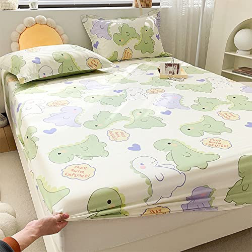 Juego de sábanas de algodón doble con estampado de dinosaurios, agradable a la piel, incluye 1 sábana, 1 colcha y 1 funda de almohada, ideal para dormitorio de niños y niñas