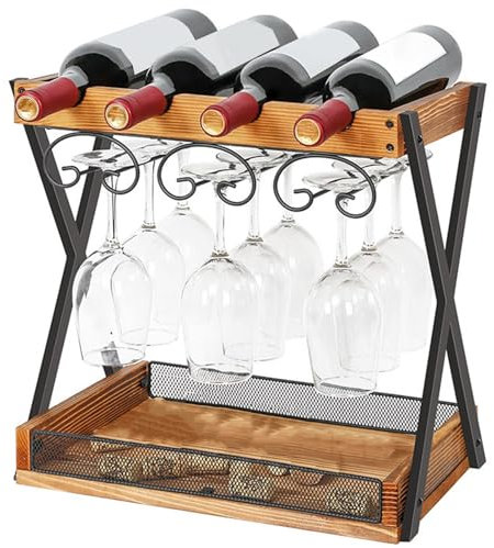 Holz-Weinregal für 4 Flaschen, Freistehendes Tischregal, für Haus, Küche, Esszimmer Bar