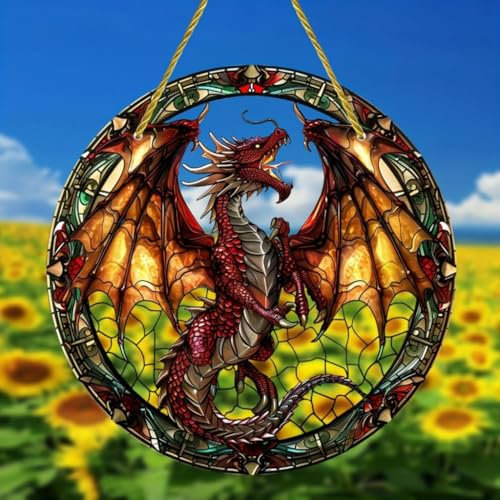 WOHAHA Pterosaur Acrylic Window Hanging Red Dragon Stained Suncatchers for Window Acrylic Panels Bedroom Garden Kitchen Wall Decoration Gifts for Women Mom Grandma Teacher