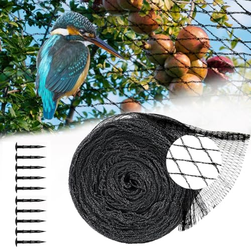 Vogelschutznetz Teichnetz 6x6m, Vogelnetz Feinmaschig 12x12mm, Gartennetz zum Schutz vor Vögeln, Fischen und Laub, Schwarzes Schutznetz mit 10 Bodenanker (6x6m)