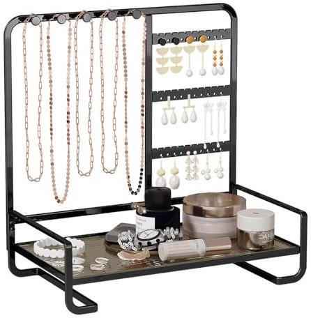 Pangutiandi Multi-Layer Jewelry Display Stand - Black Iron Organizer for Necklaces, Bracelets, Earrings, Girls & Women (Space-Saving Design)