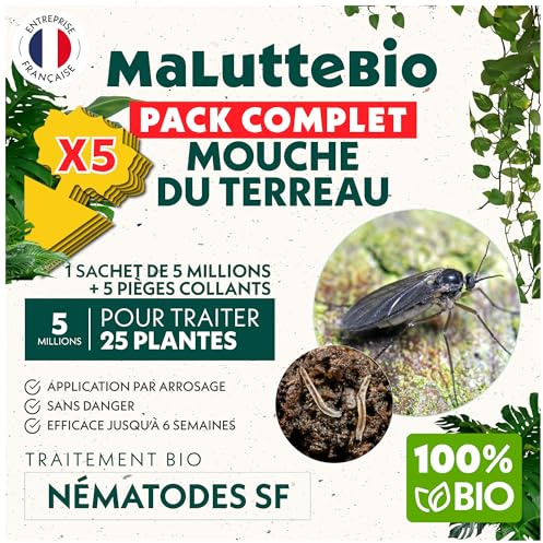 Maluttebio - Nematodes mouches terreau + 5 Pièges jaunes Anti Moucherons Interieur (mouche de terreau) - Tres Efficace - écologique - Attrape Mouche De Plantes