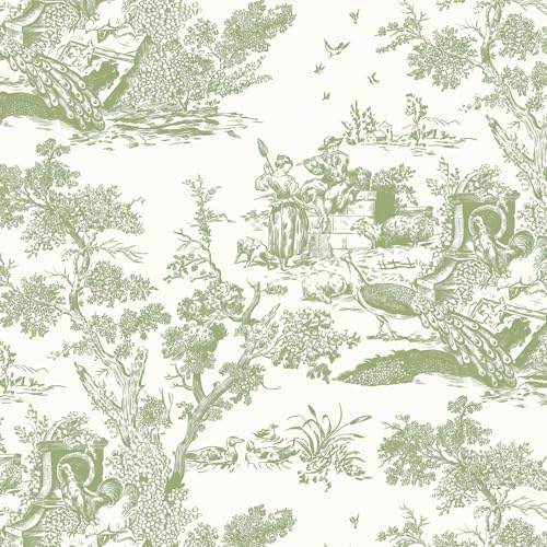 Yomshi Self Adhesive Wallpaper 44×300cm Tree and Animal Wallpaper Peel and Stick Green Sticky Back Plastic Vintage Peacock Pattern Waterproof Vinyl for Living Room Wall
