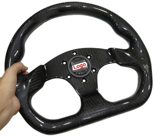 CaFfen Sportlenkrad 13 Zoll 320 mm Lenkrad aus Kohlefaser, universelles D-förmiges Racing-Lenkrad aus Kohlefaser mit Flacher Schale Holzlenkrad