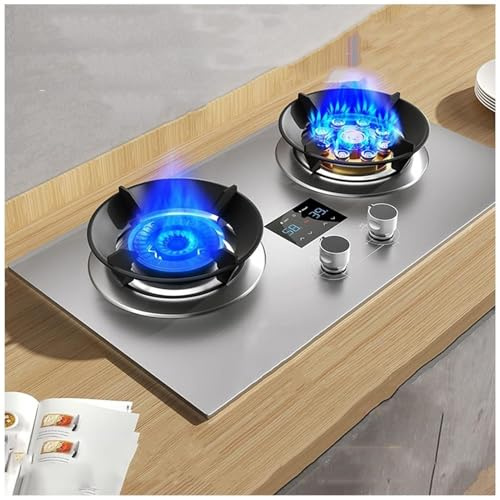 Stufa A Gas, Cucina A Gas, Cucina A Gas Per Interni Con Funzione Timer, Piano Cottura A Gas Portatile A 2 Fuochi GPL/NG, Piano Cottura Per Roulotte In Acciaio Inox, Piano Tavolo Indipendente(NG)
