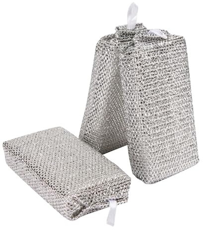 Wire Dish Rag Sink - 3x Non-Scratch Wire Dishcloth Cloths | Non-Scratch Scouring Cloths | Scrubbing Wire Dishcloth | Steel Wool Scrubber | Reusable Metal Washing Rag | Wire Mesh Cleaning Cloth | Multi