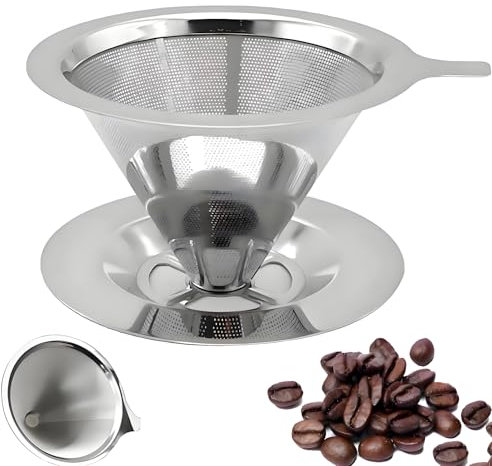Filtre à café réutilisable en acier inoxydable, filtre permanent avec socle, passe au lave-vaisselle, pour café manuel durable sans papier, pour 1