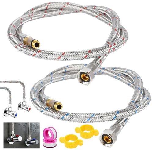 2 Pièces 80 cm Flexible Robinet Cuisine G1/2 X M10, Rallonge de Tuyau Eau Chaude et Froide avec Bande D'étanchéIté, Inoxydable Tuyau Cuisine Robinet pour la Plupart des Robinets Domestiques Standard