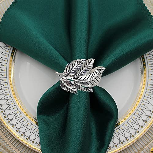 12/24 Stück Serviettenringe mit Herbstblättern, Serviettenhalter aus Blattgold ftsfeste, Hochzeitsfeiern, Tischdekoration, Serviettenhalter, Esstischzubehör (Farbe: Antikes Silber, 24 Stück)