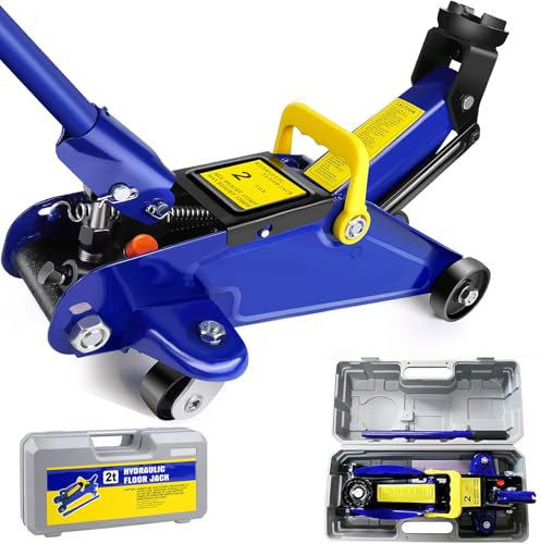 Heavy Duty Car Jack Hydraulic 2 Ton, Steel Trolley Floor Jack with Swivel Casters, Carry Case, Low Profile Hydraulic Trolley Jack for Car, Van, Home Garage Tyre Repair Change Tire Emergency Tool