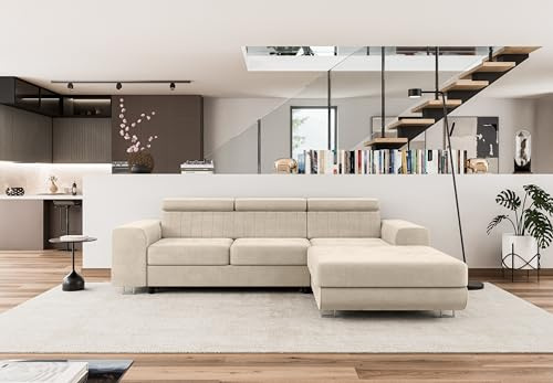 COMFORTINO FURNITURE Ecksofa mit Schlaffunktion NOTA L-Form, Sofa Couch mit Bettkasten, Eckcouch, Schlafsofa für Wohnzimmer, Big Sofa Couch mit Schlaffunktion (Beige, Ottomane Rechts)