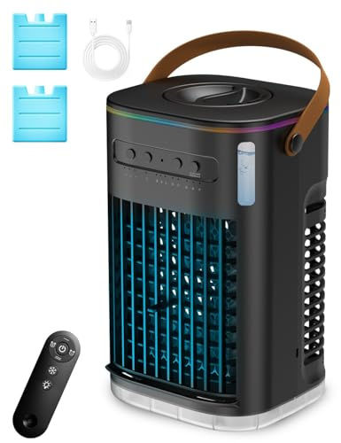 Small Air Conditioner Portable Ac Unit, Evaporative Air Cooler With 2Ice Packs & 1.2L Water Tank, Personal Air Cooler with Remote, Powered by USB, Mini Air Conditioner for Car