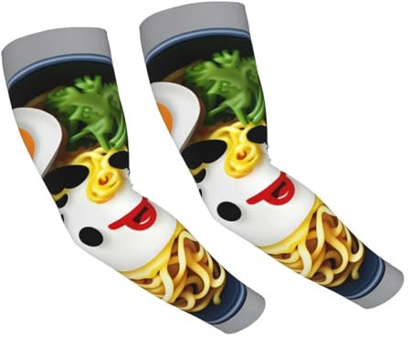 LONGZEHAO Huevera con estampado de fideos y ramen, protección solar, mangas de brazo refrescantes para hombres y mujeres, mangas de protección para los brazos para deportes., Negro -, talla única
