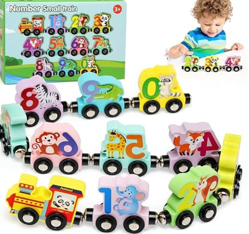 Tren Magnético de Madera Montessori para Niños 1-6 Años -Juguete Educativo con Números 0-10 y Animales,Juguete Montessori Juegos Educativos Regalo,Trenes Madera Juguete,Regalo para Cumpleaños/Navidad