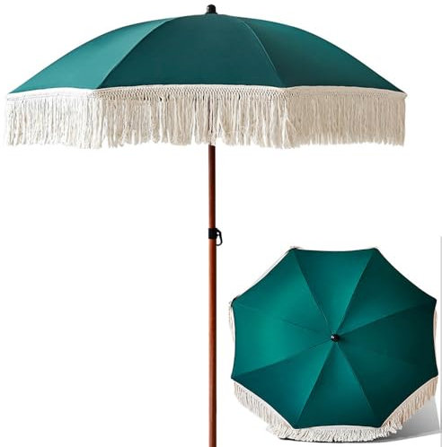 ZYXQQJ Parasol De Plage Parasol D'extérieur avec Franges De 1.8 M Parasol De Jardin, sans Base, pour Balcon Terrasse Patio Piscine, Style Bohème