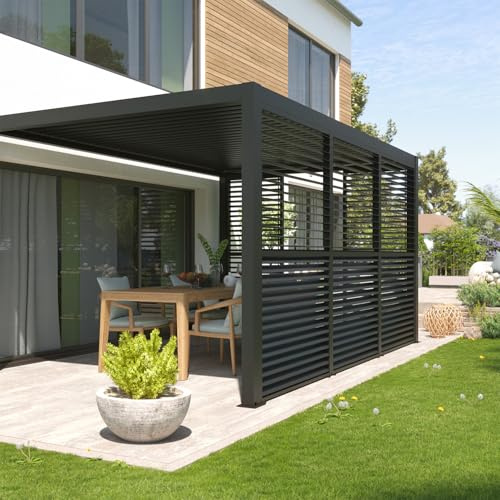 empasa Bewegliche Lamellenseitenwand für Pergola Zeus aus Aluminium | Sichtschutz Paneel Windschutz Sonnenschutz, Terrasse, Farbe:anthrazit, Größe:90 x 218 cm