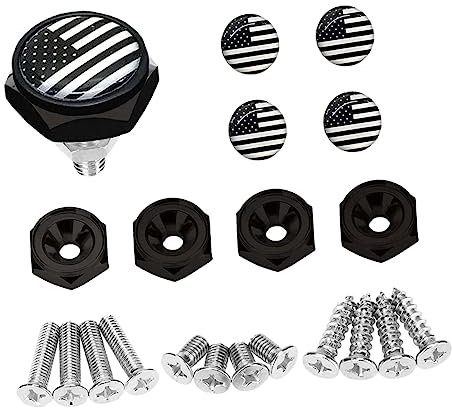 Garneck Kraftvolle Amerikanische Flagge Schraubenabdeckungen Set Rostfreie Stahlkennzeichen-schrauben Mit Diebstahlsicherheitskappen Für Fahrzeuge