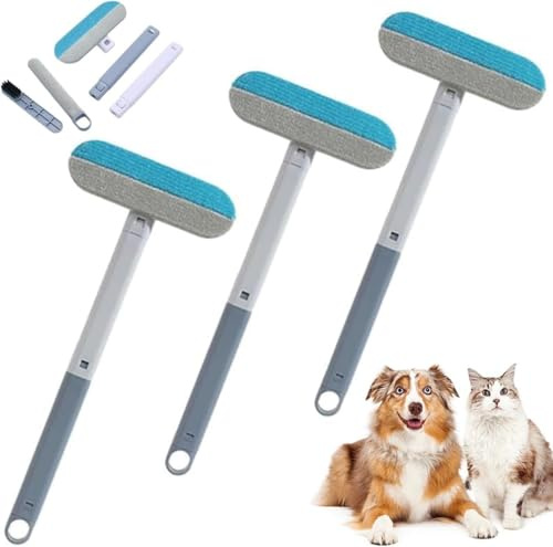 Tierhaarentferner Multifunktion Langen Griff, Neu 3 In 1 Pet Hair Remover, Tierhaarentferner Hunde Kleiderbürste, Katzenhaarentferner & Fusselbürste für Kleidung und Teppiche (3 Stück)