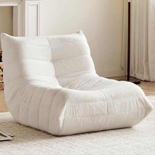 Gazecaia Comfy Bean Bag Chair for Adults Teens | Fireside Floor Lounge Chair, Soft Teddy High-Resilience Memory Foam Bean Bag Couch with Non-Slip Base, for Living Room Bedroom Apartment Office, Beige