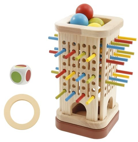 HAIJED Wooden Board Game Montessori Toys, 32 Colourful Sticks Dice Game Math Educational Toy, Fine Motor Skills & Counting Toy for 3 4 5 6 Years Old Children Toddler Boy Girl