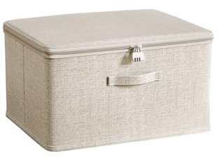 Aartner Storage Boxes with Combination Lock, Foldable Basket case with Handle,Storage Box With Lock, Combination Lock Box, Fabric Clothes Boxes With Lid For Bed (1, 30 * 20 * 14cm)