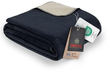 Ibena Dublin Decke 150x200 cm - Baumwollmix kuschelig, warm & waschbar, Wendedecke dunkelblau beige