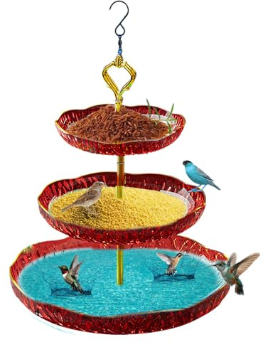 Baños de pájaros colgantes para exteriores, bandeja decorativa de 3 niveles, baño de aves de jardín | Forma S de la forma colgante placa de alimentación para animales salvajes | Cuenco de alimentos y