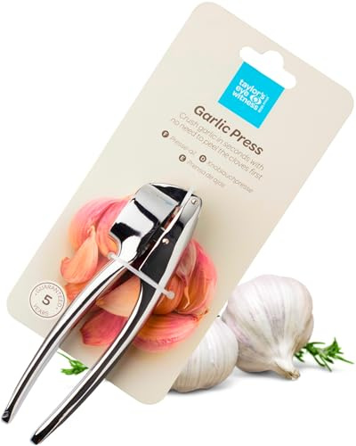 Easy to Use Garlic Press - Removes The Need to Peel, Great Kitchen Gadget for Crushing Garlic Cloves. Dishwasher Safe, Garlic Crusher Also Works with Ginger. Must Have Tool for Any Kitchen, Chrome