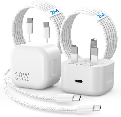 USB C Charger for iPhone 17/16/15,40W Fast Charger USB C Plug with 2M/6FT Type C to C Cable UK Wall Phone Power Adapter for iPhone 17 Pro/17 Pro Max/Air/16 15 Pro Max,for iPad Pro/Air/Mini-2 Pack
