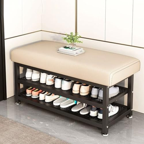 Modernes Schuhregal aus Metall mit gepolstertem Sitz – stilvolle Eingangsaufbewahrung für Flur, Schlafzimmer und Wohnzimmer – Bettbank (Weiß, 100 x 50 cm)