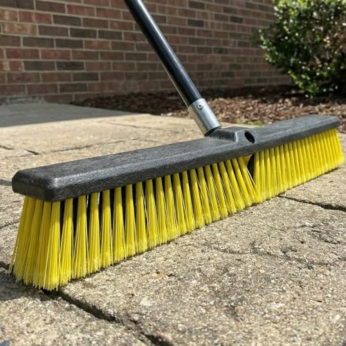 LSC 24'' Extra Large Commercial Garden Broom Heavy Duty Wide Yard Brush with Long Stainless Steel Handle & Stiff Bristles for Driveway Patio Deck Warehouse Lawn & Garage