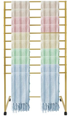 10 Tier Metal Scarf Holder Organizer, Freestanding Hijab Rack, Floor-Standing Hijab Stand for Boutique Display, Retail Store, Bedroom (Gold, 10 Tier)