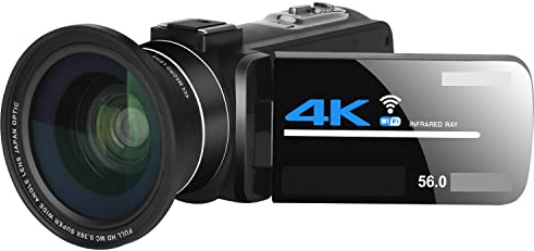 Macchina fotografica digitale, Videocamera 4K Streaming live for Vlog Obiettivo grandangolare Visione notturna 56MP Videocamera UHD Fotografia Registratore digitale(No SD Card,With Lens)