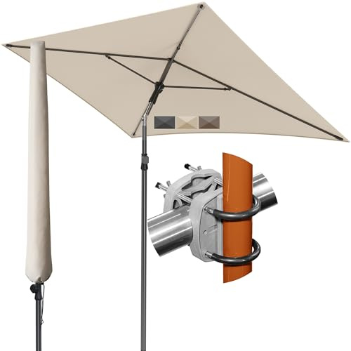 4smile Sonnenschirm Balkon SunnyShade 3-in-1 SET,Beige - 200 x 125 cm Sonnenschutz Balkon - UPF 50+ Sonnenschirm rechteckig + Sonnenschirmhalter Balkongeländer + Sonnenschirmhülle