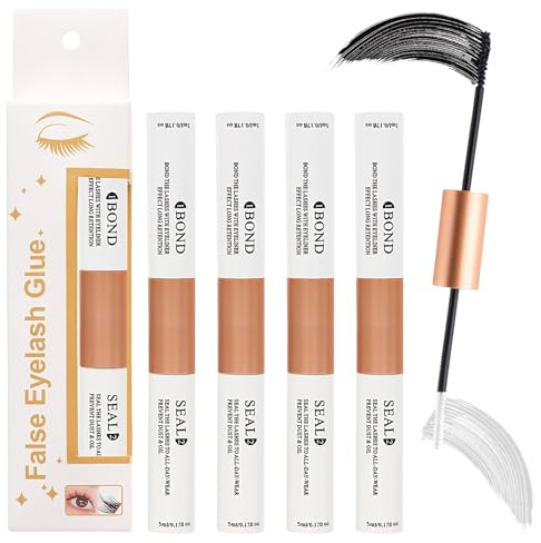Lot de 4 colle à cils Bond, convient pour les extensions de cils, longue durée, imperméable et avec forte adhérence, 2 en 1 Dual Head Lash Cluster Glue, Bond and Seal Lash Glue