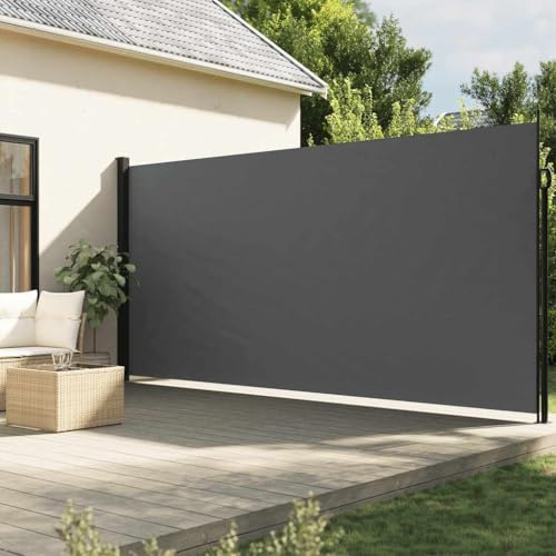 WITREE Toldo Lateral Retráctil con Enrollado Automático Protector Solar a Prueba de Viento, Protección de la Intimidad para Balcón, Jardin Antracita-200 x 600 cm