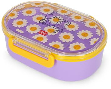 LEGAMI – behållare, matlåda Daisy-tema, 1 snackslåda med avtagbart skiljeelement, klämlås, lätt att öppna och stänga, diskmaskinssäker, 18 x 7 x 14 cm
