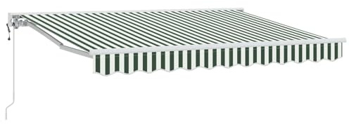 LMTYOENFG Auvent à bras articulés - 3 x 2,5 m - Vert/blanc - Demi-cassette - Avec manivelle - Protection solaire robuste en polyester et aluminium - Pour terrasse, balcon et jardin