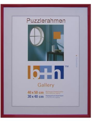 Becker & Hach Bilderrahmen 40 x 50 Kunststoff Echtglas Kunststoffrahmen Puzzlerahmen (rot)