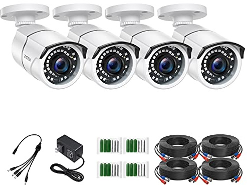 ZOSI 4 Pack 2MP 1080p HD-TVI Home Security Camera Outdoor Indoor 1920TVL, 36PCS LEDs, Night Vision, Weatherproof Surveillance CCTV Bullet Camera