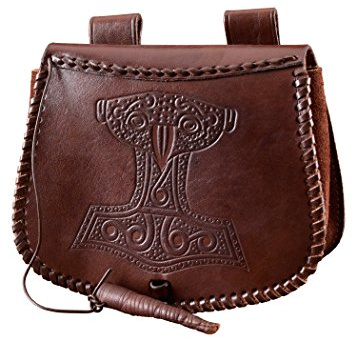 Battle-Merchant Wikinger Gürteltasche mit Prägung, Leder | Ledertasche für den Gürtel, Mittelalter Reenactment, LARP, Historische Kostüme & Fantasy Cosplay